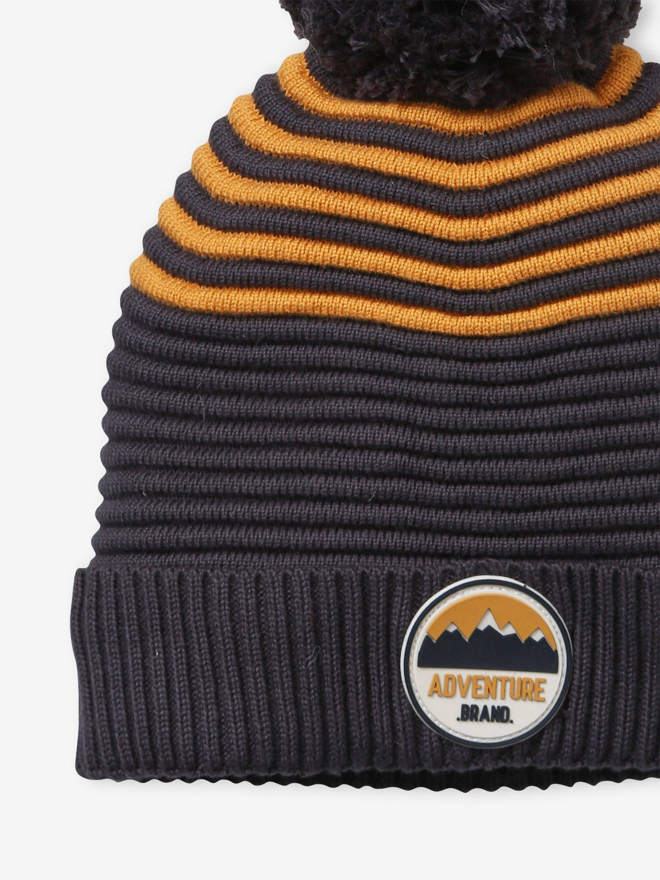 Gorro de tricô listrado, cinza menino