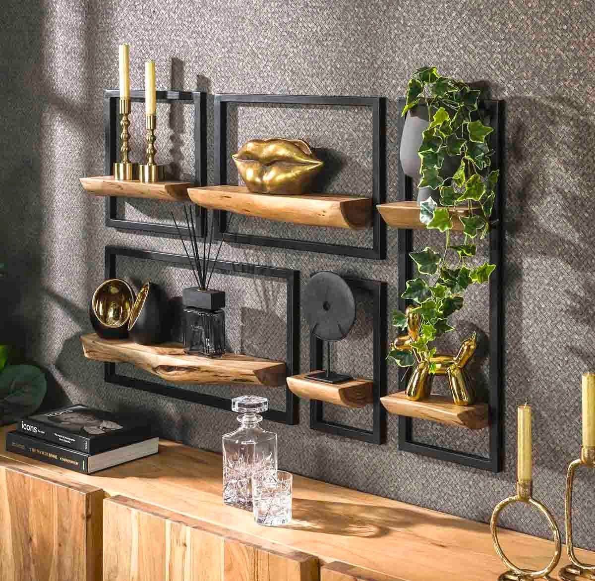 LEVEN Lifestyle Wandregal 5 ́er Set Regal Wandregal mit Baumkante aus