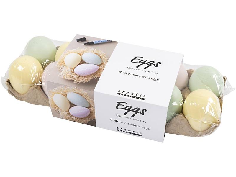 Creativ Company Eier aus Plastik 6 Stück, pastellfarben Eier als kreative Dekoration