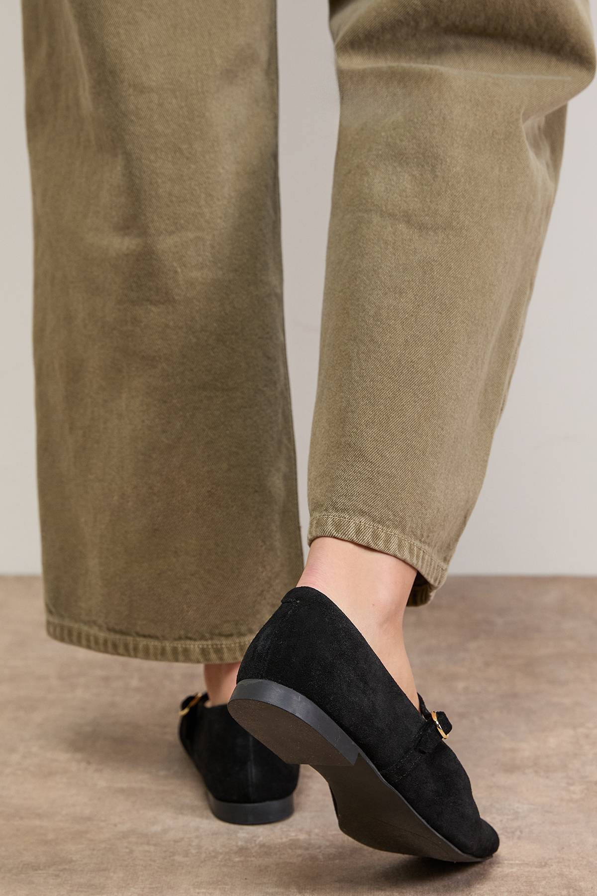 Oasis Ballerines Belle en Daim à Bout Carré Style Mary Jane