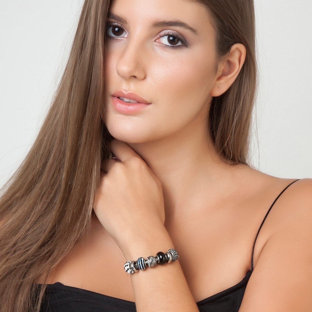 Bracelet de charms perles noirs et acier SC Crystal