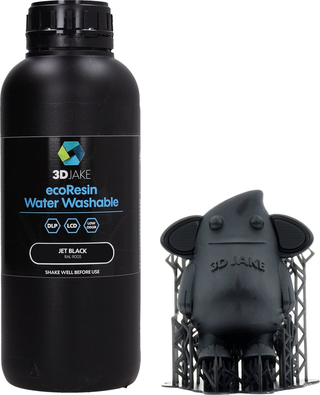 3DJAKE  ecoResin Water Washable Tiefschwarz, 1.000 g    Hochwertiges, wasserwaschbares Resin für effizienten 3D-Druck in Tiefschwarz