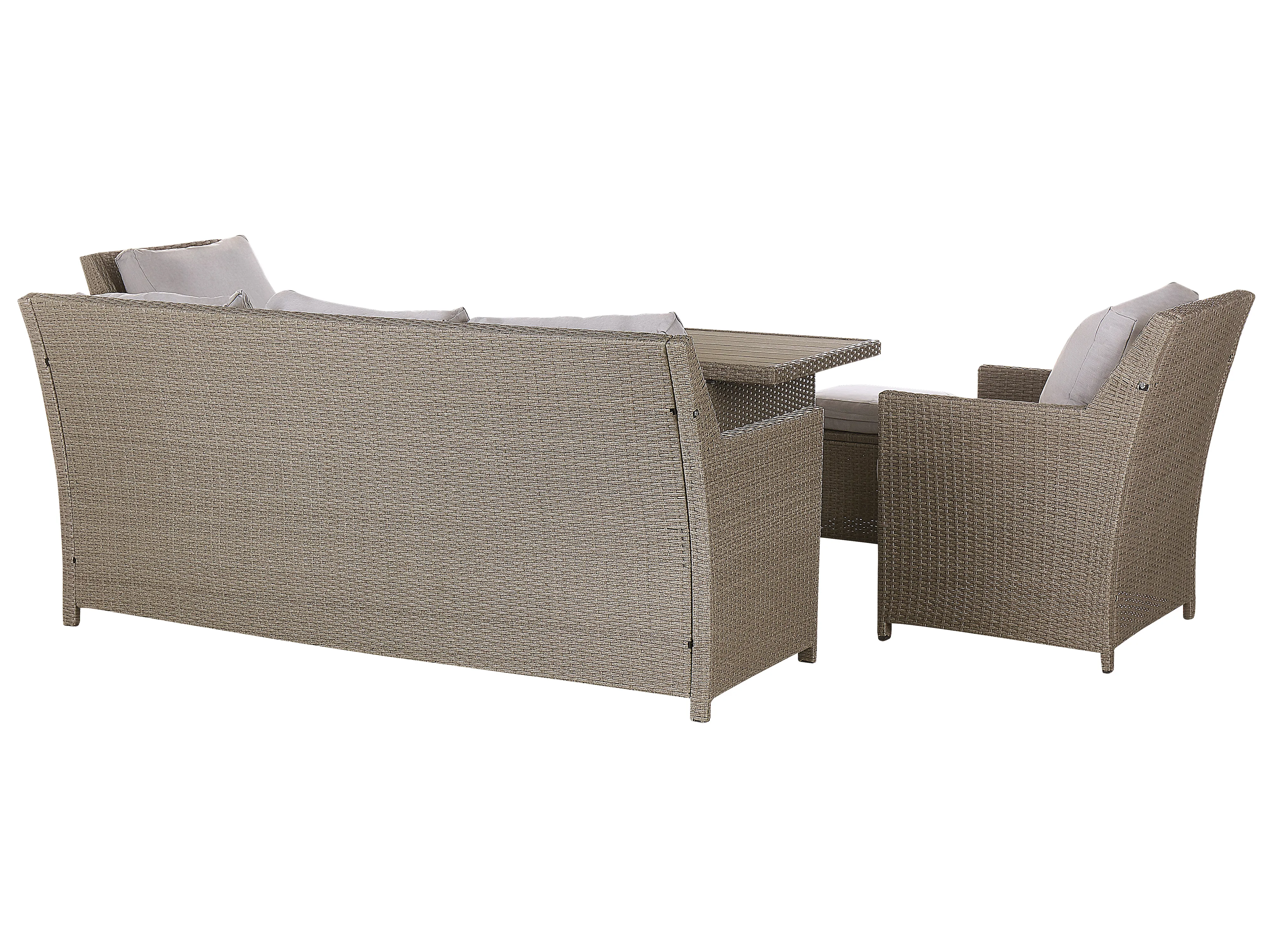 Loungeset met tafel en ottomaan 5-zits FONTI met kussens PE rotan Taupe