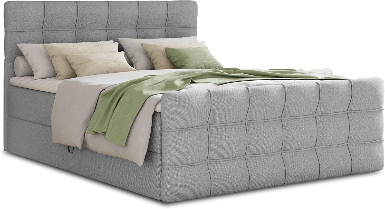 Sofnet Boxspringbett Best Lux mit Fußteil, 2 Bettkästen und Topper - Doppelbett, Bonell-Matratze, Polsterbett, Bett, Betten, Bettgestell, Schlafzimmer (Grau (Inari 91), 180 x 200 cm)