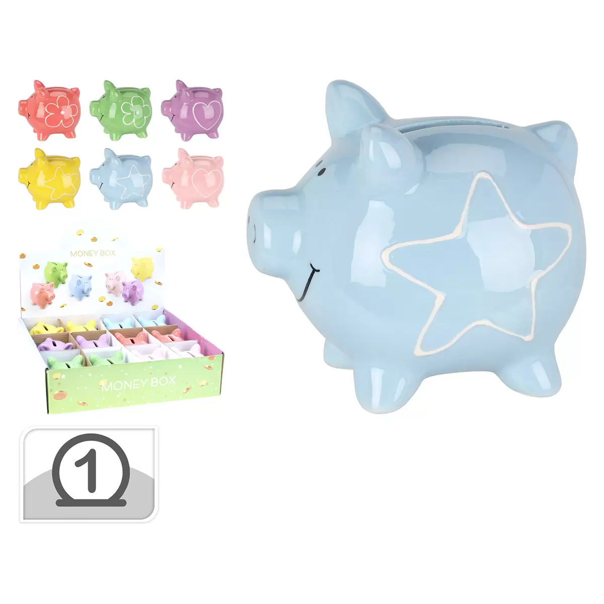 Sparschwein gelb,grün,hellblau,lila,rosa,rot