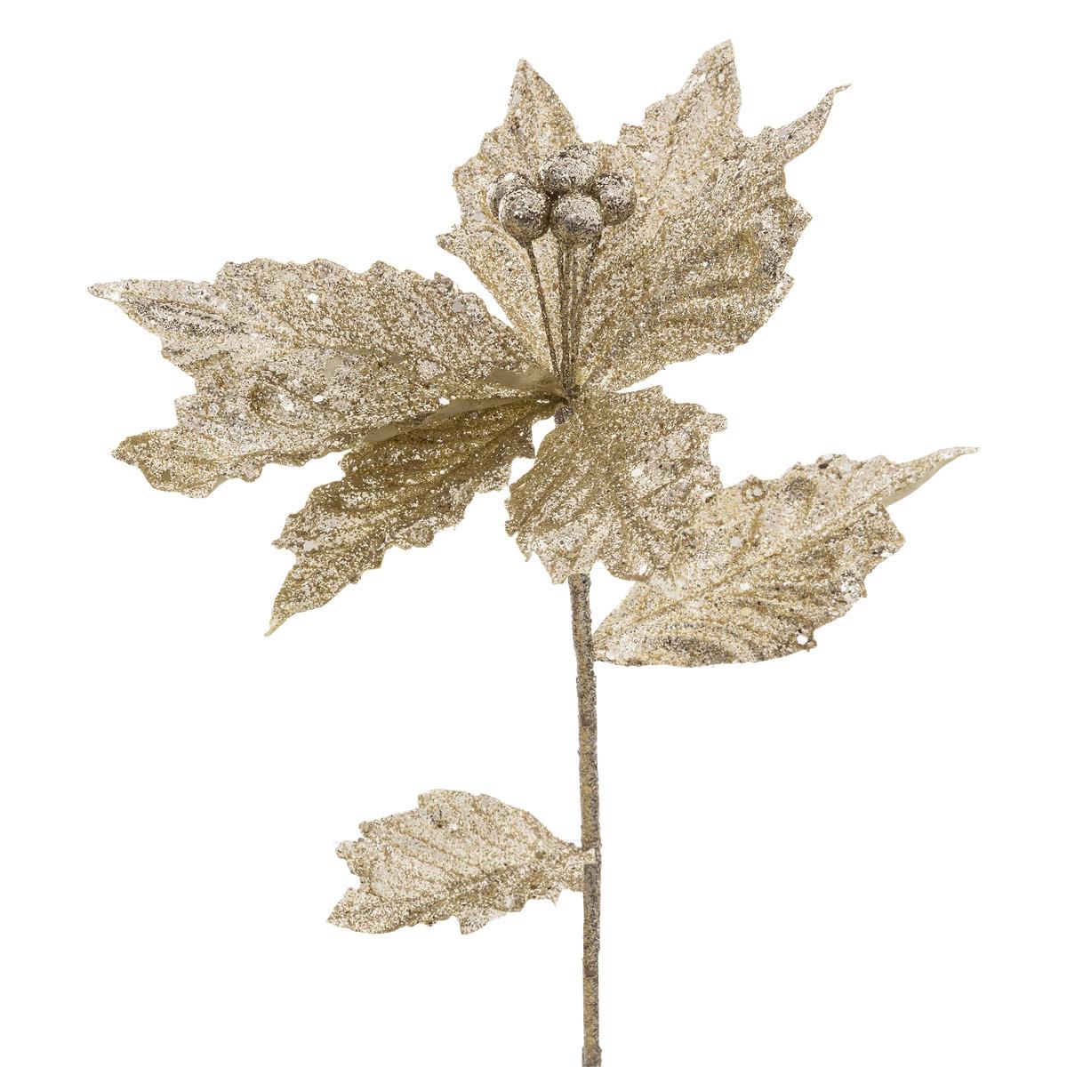 BRANCHE POINSETTIA DORE PAILLETTE 75CM