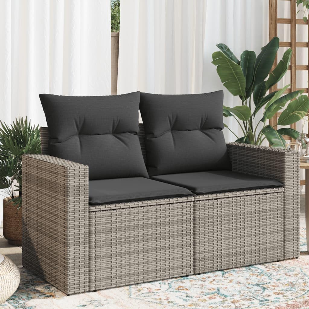 Gartensofa 2-Sitzer mit Kissen Grau Poly Rattan Sofa mit Staufach unter Sitzfläche, Terrassensofa mit abnehmbarem waschbarem Bezug, Gartenmöbel Terrassenmöbel BU8058156