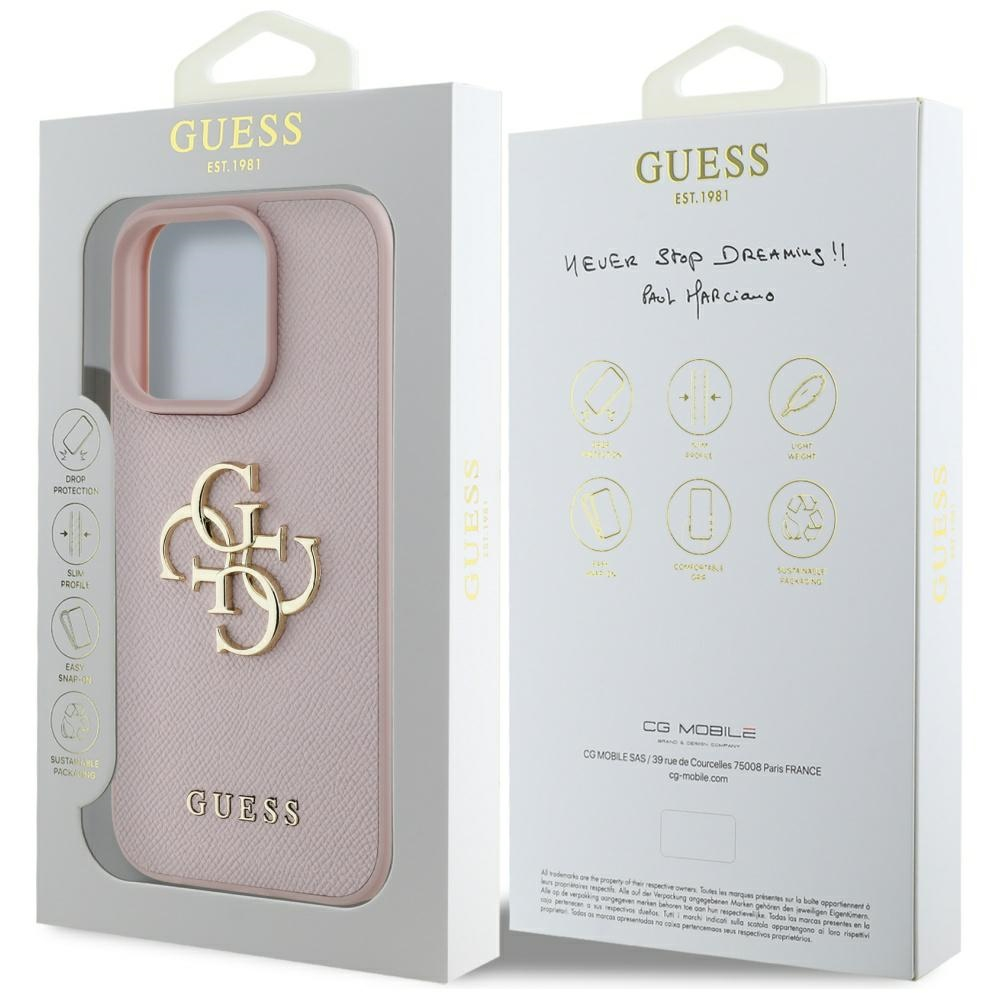 iPhone 16 Pro Max Leder Hardcase Hülle Grained 4G Big Metal Logo (GUHCP16XPGT4MBP) - Rosa