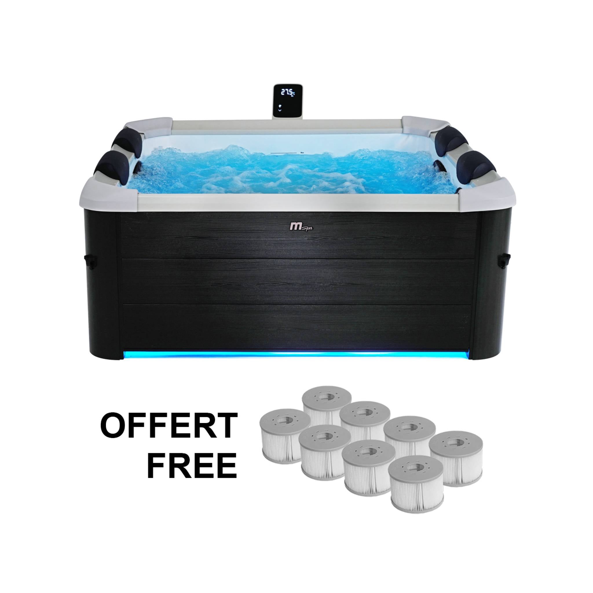 sweeek - 6-persoons vaste spa 180cm grijs hydromassages 4 kussens 8