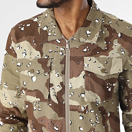 Ensemble Veste Zippée Et Pantalon Cargo Vert Kaki Marron Camouflage