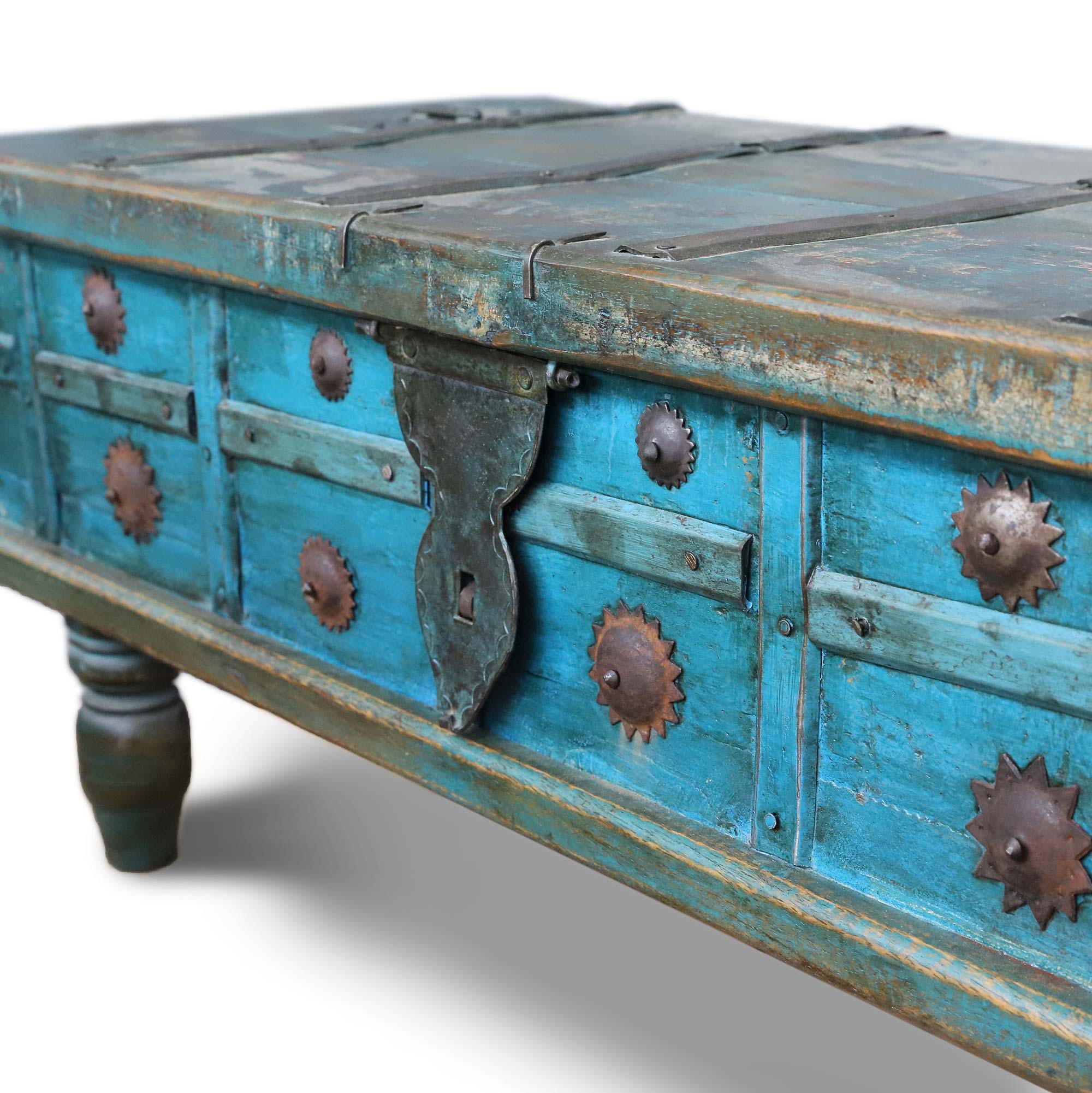 Holztruhe blau, B 86 cm, H 38 cm, L 36 cm von fischer's lagerhaus