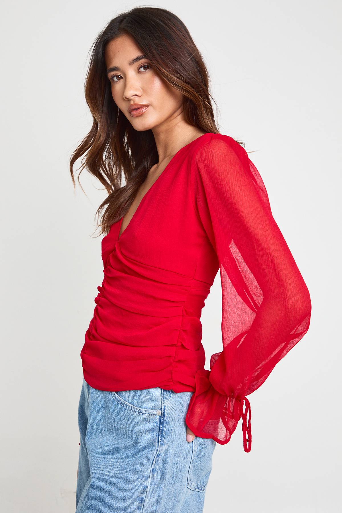 boohoo Chemisier En Mousseline À Poignets Noués