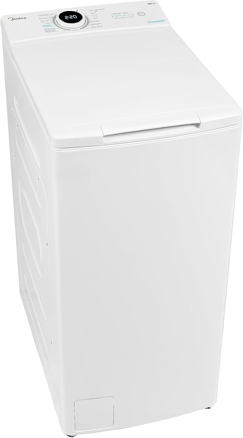 Midea Toplader Waschmaschine MF10ET60B / 6KG / A / 1200 U/min/BLDC Inverter Mortor/Dampffunktion/SoftOpener/XL Türöffnung/Kurz 15'&45' / Mehrere Temperaturoptionen/AquaStop, Weiß