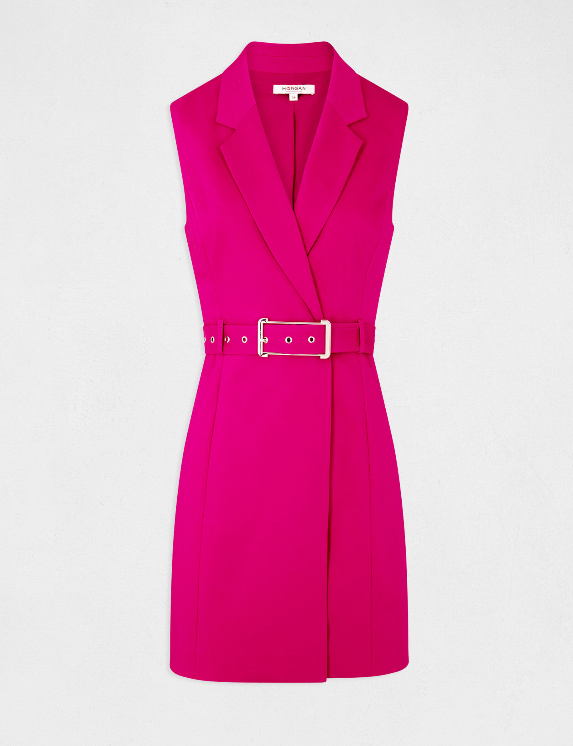 Robe portefeuille ceinturée sans manches framboise femme - framboise