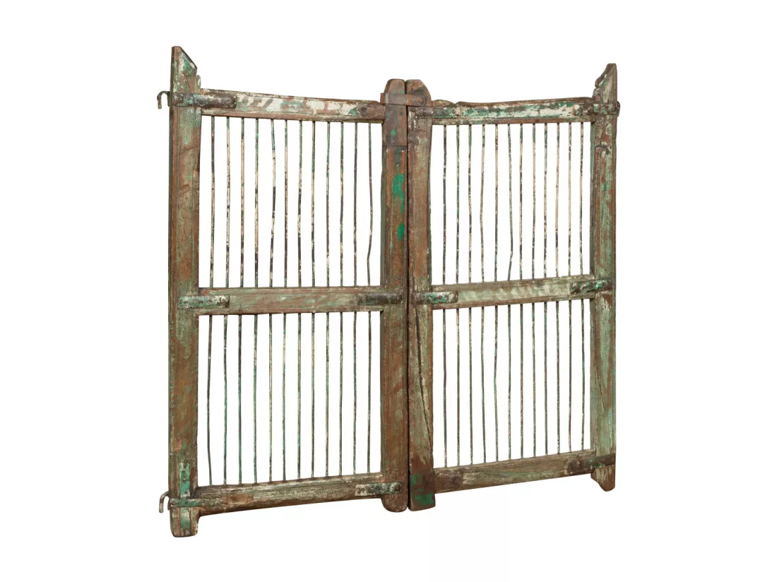 BISCOTTINI Portail - Bois Massif et Fer Finition Antique - Clôture en Fer - Portail en Métal - Porte Décorative - Portail d'Entrée - Clôture en Bois - Intérieur et Extérieur - 102x6x94cm