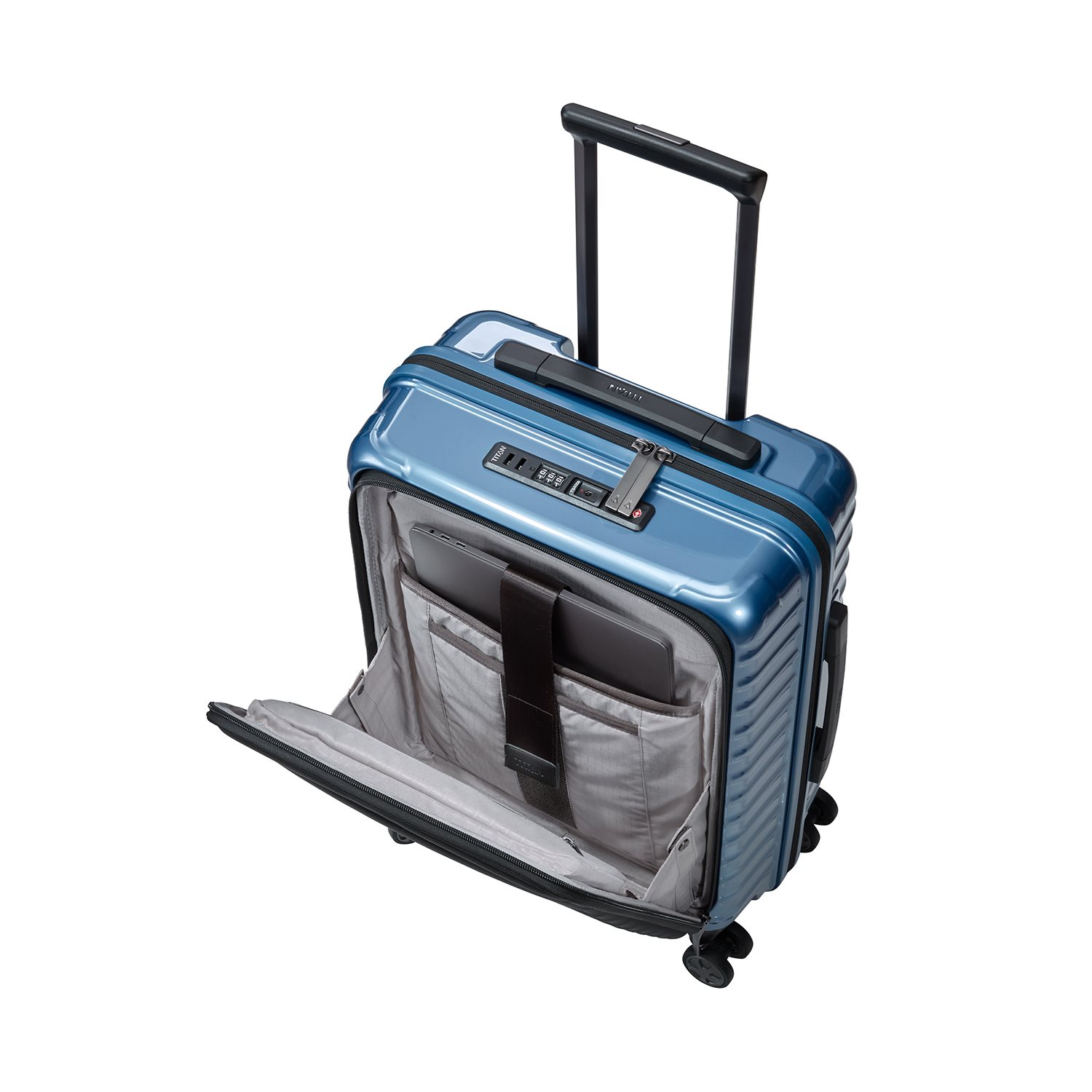 TITAN Litron 4 Wheel Trolley S Frontpocket ice blue