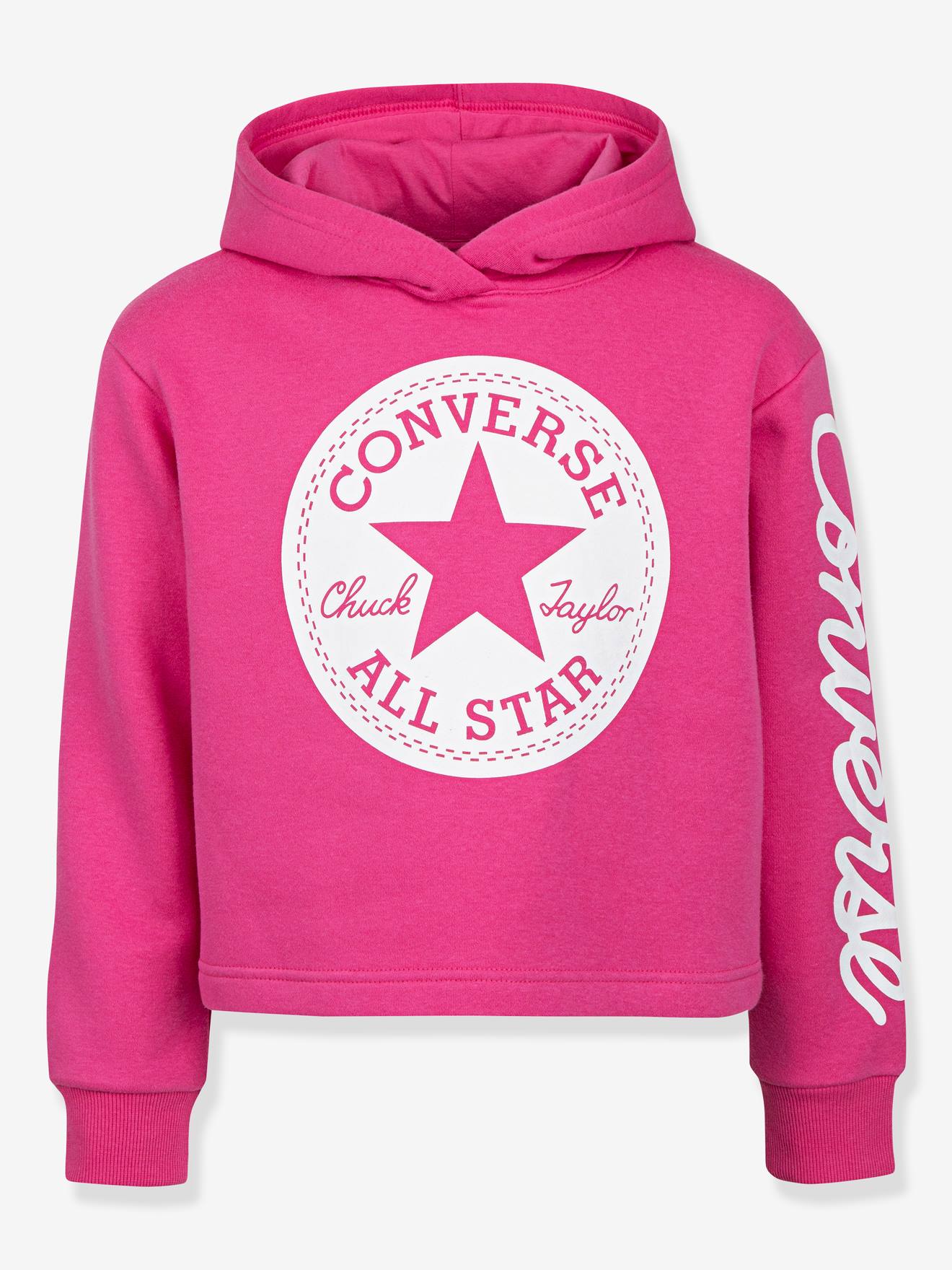 Moletom cropped rosa com patch Converse Chuck