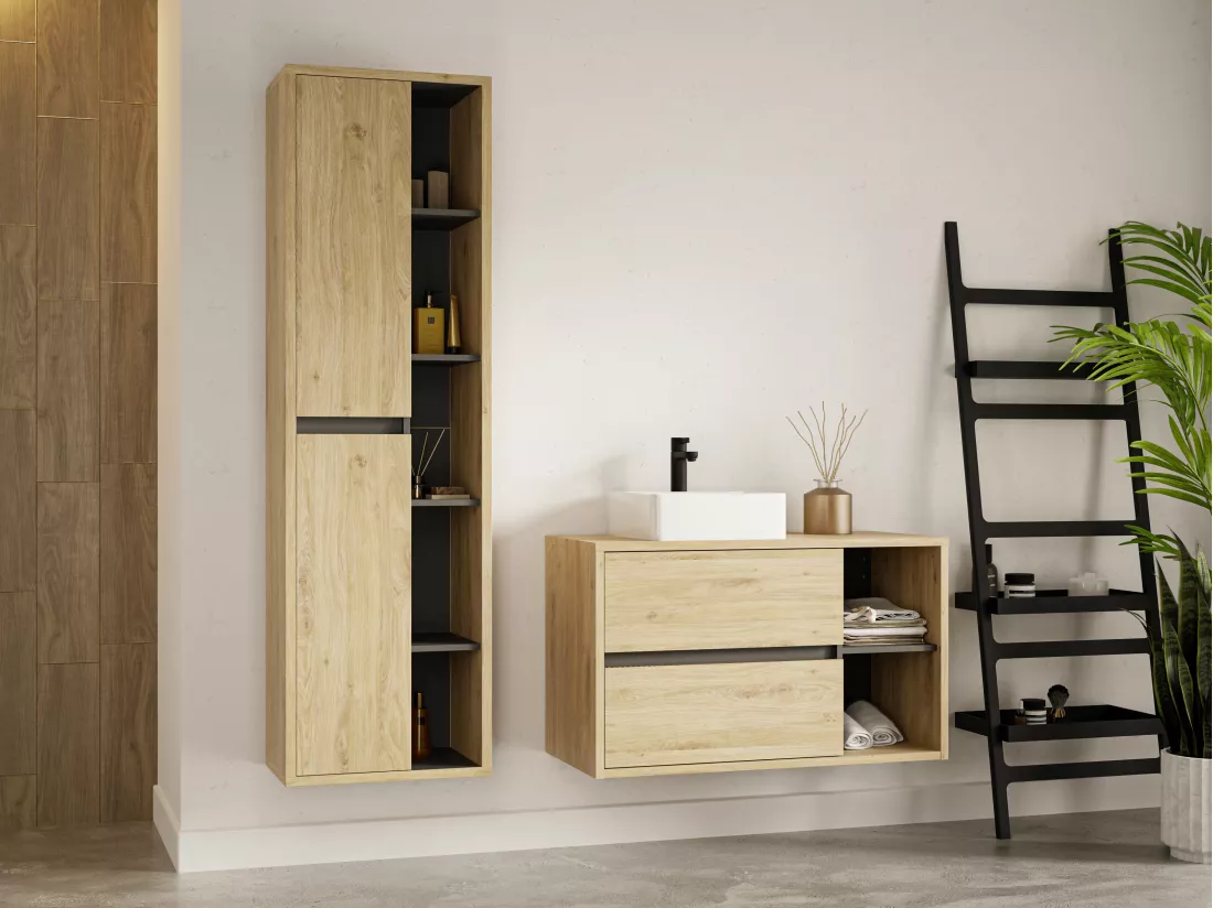 Colonne de salle de bain suspendue - Coloris naturel clair - H170 cm - PURNAL