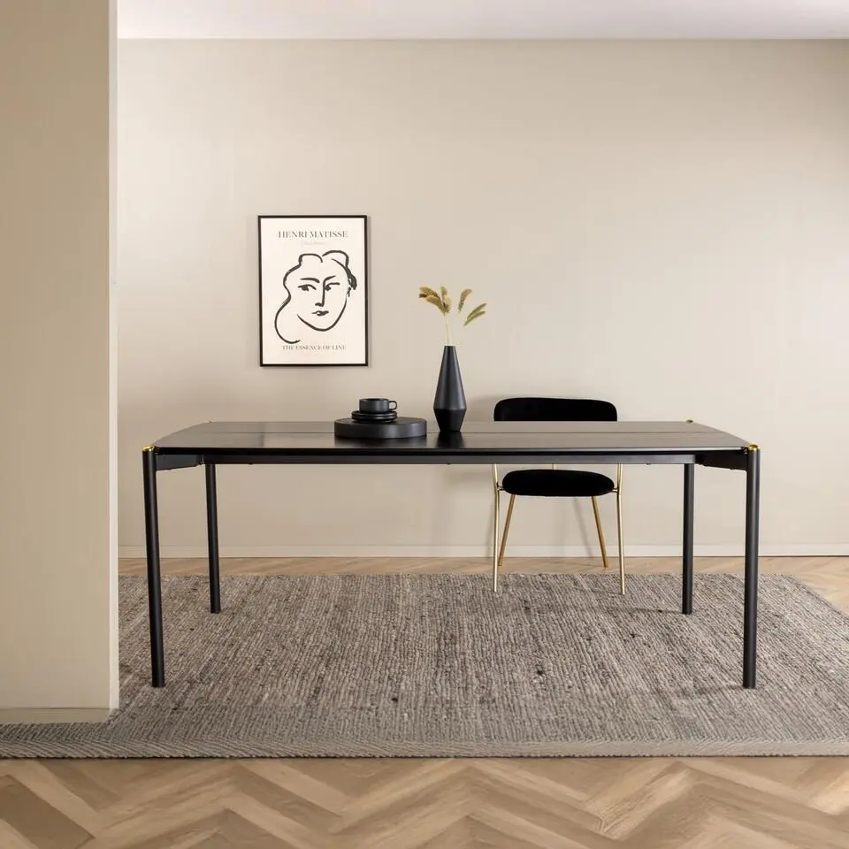 Eettafel Zwart Hout - 190x90x75cm - Pelle