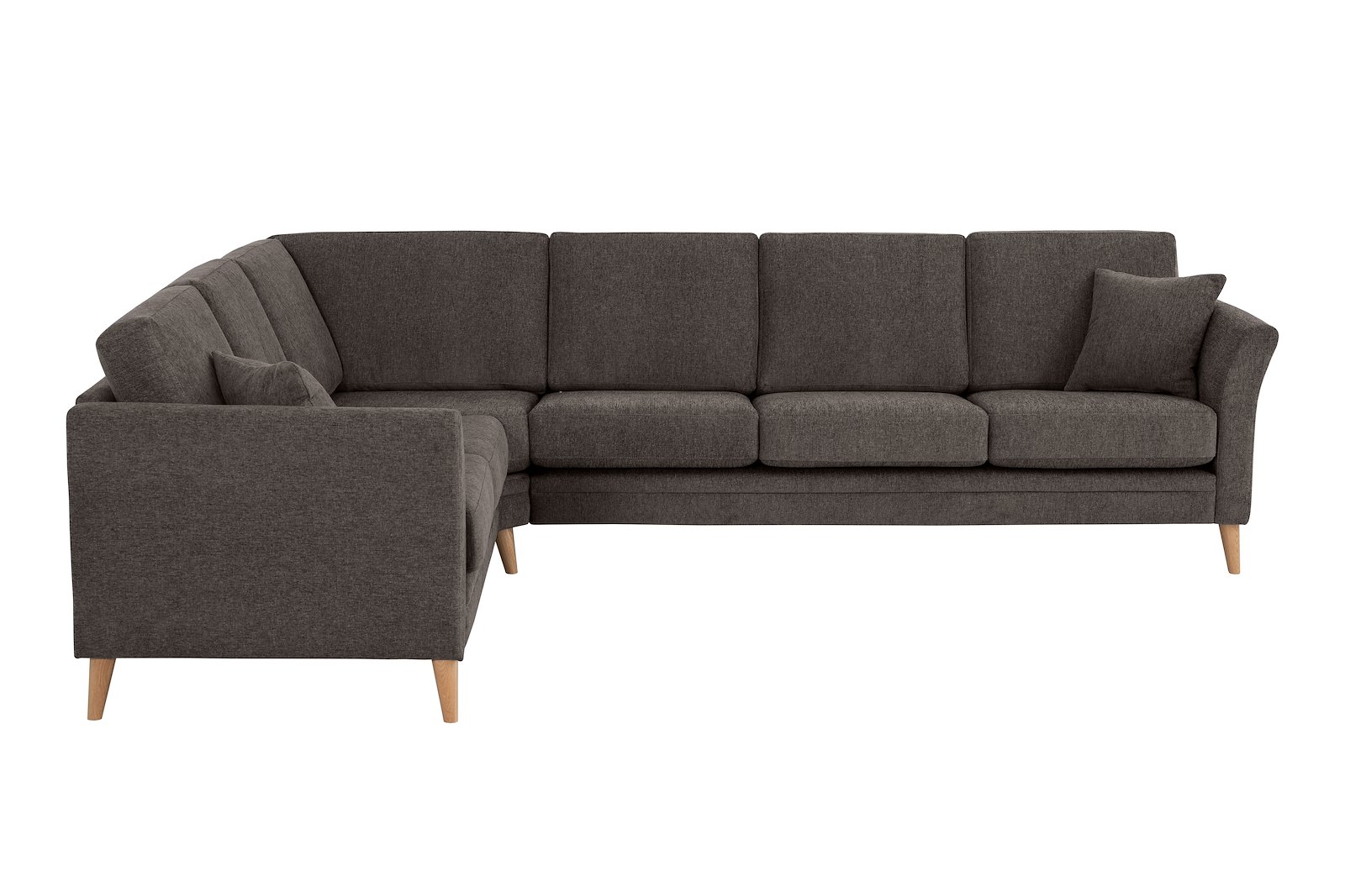 Eden hjørnesofa 23 hjørne i tekstil Thor 5 Brown med ben i eik natur (15137).