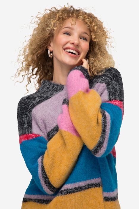 Strickjacke, multicolor, offene Form, Langarm