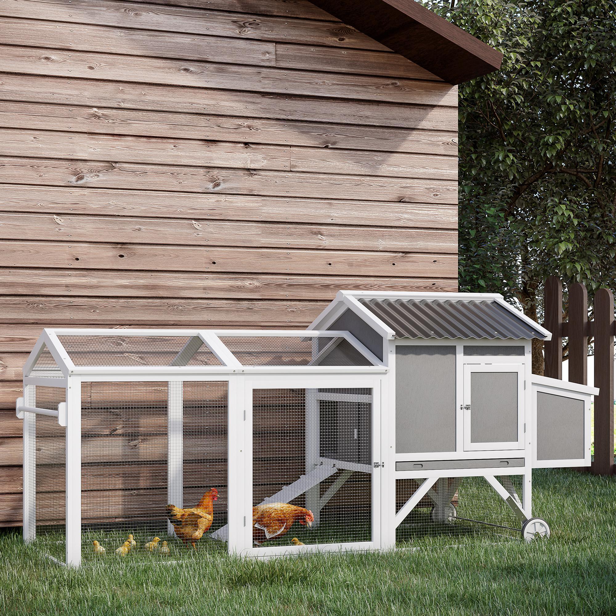 PawHut Kleintierstall mit mit Rädern und Griff weiß, grau 247L x 90B x 114H cm