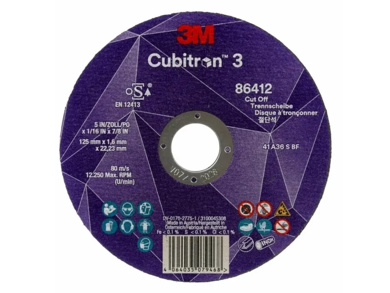 3M 86412, Afskæredisk, Metal, Ceramic fibre, 12250 rpm, Rund, 2,22 cm