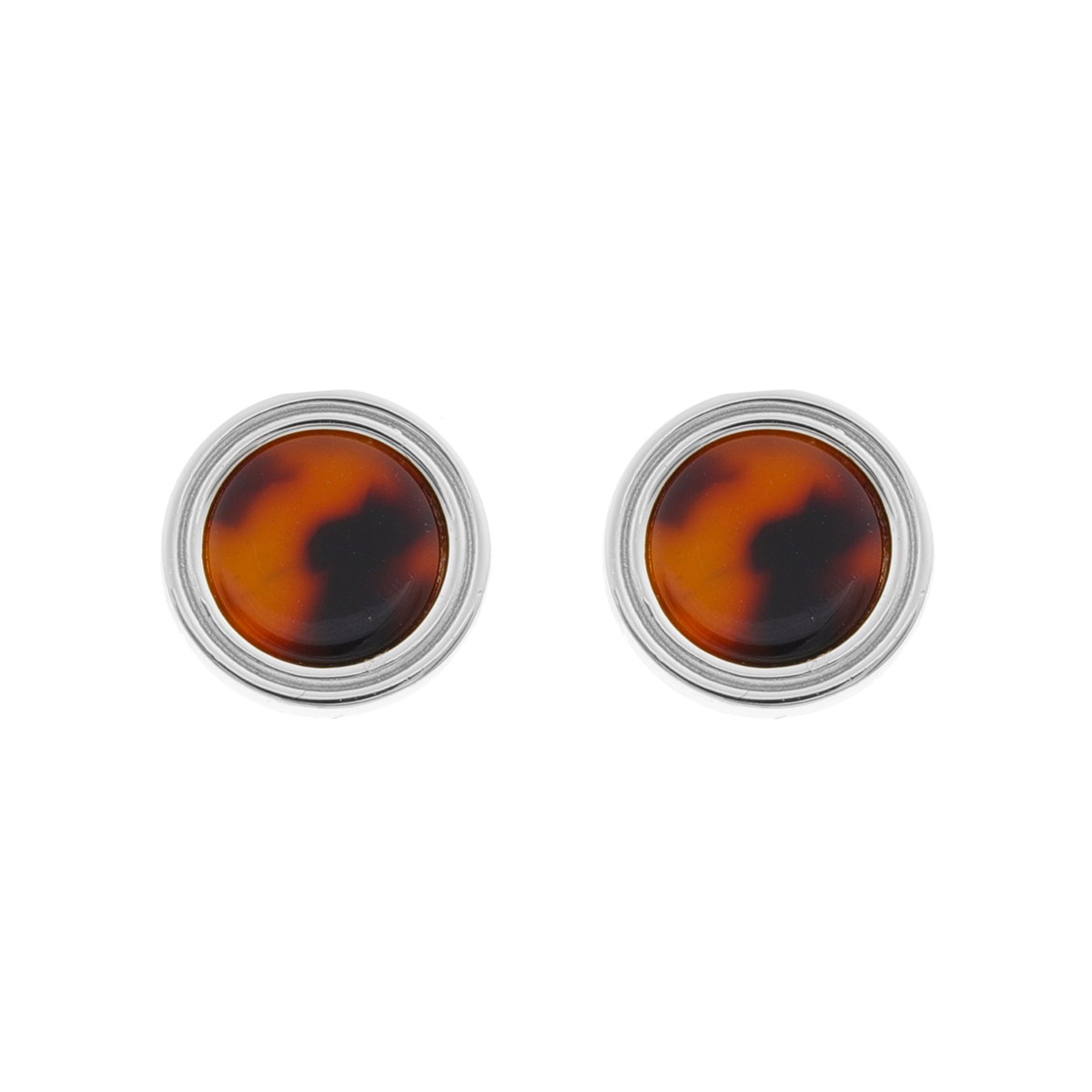 Boucles D'oreilles Argent Rhodié Et Acétate Marron