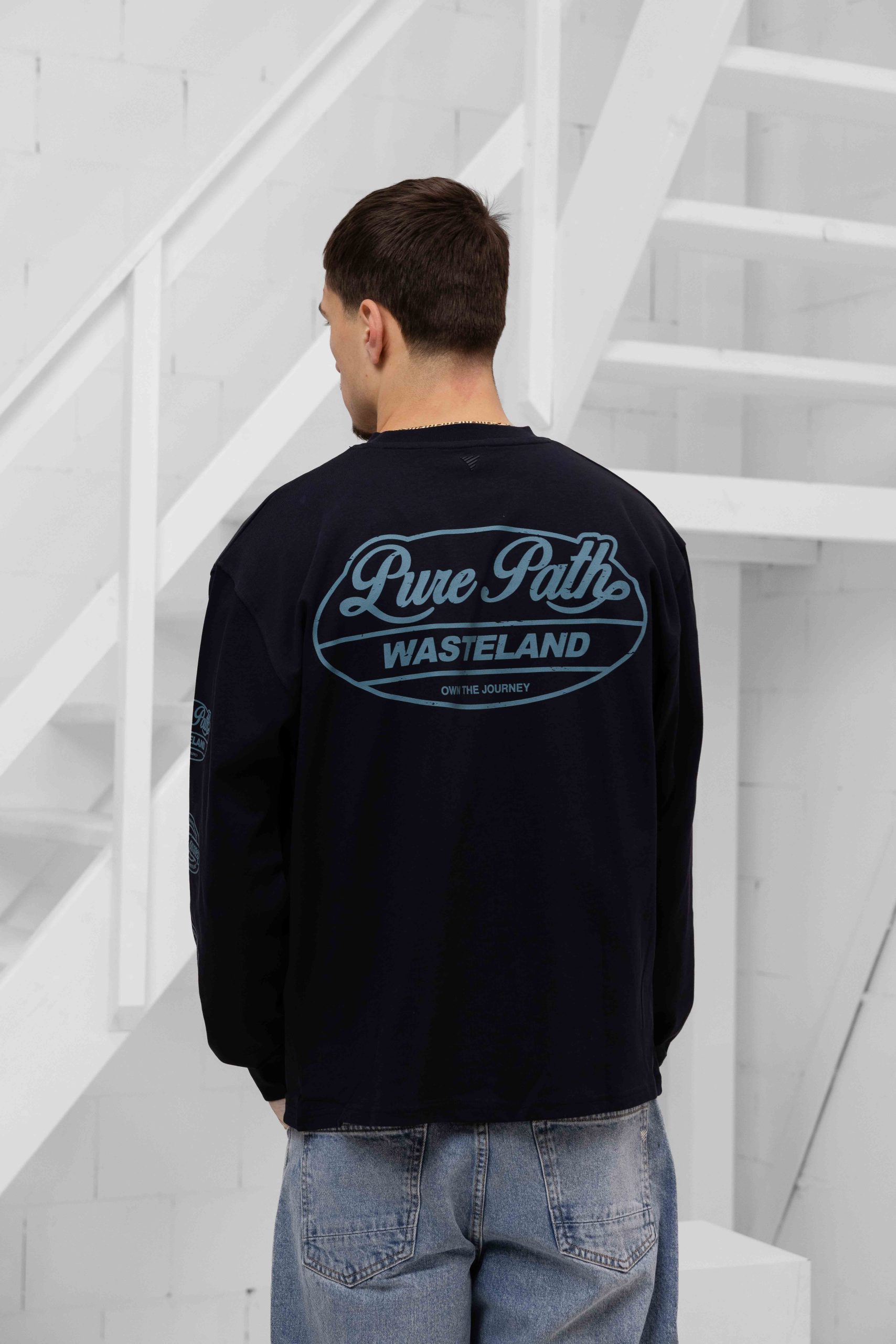 Pure Path Wasteland Patches Longsleeve T-Shirt Heren Donkerblauw