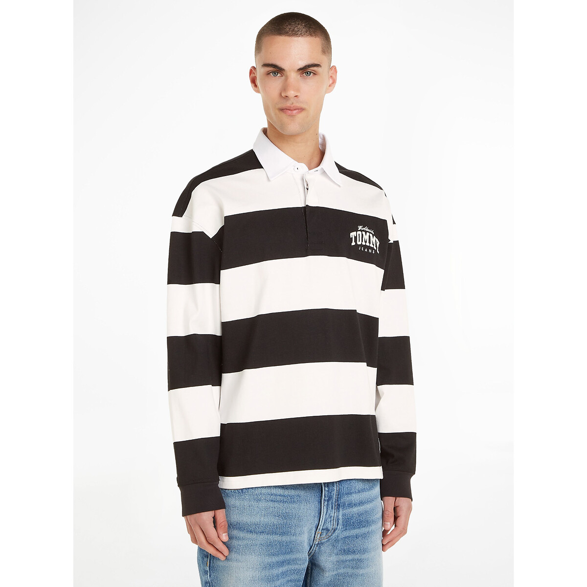 TOMMY JEANS<br>Camisa polo listrada com mangas compridas e largas