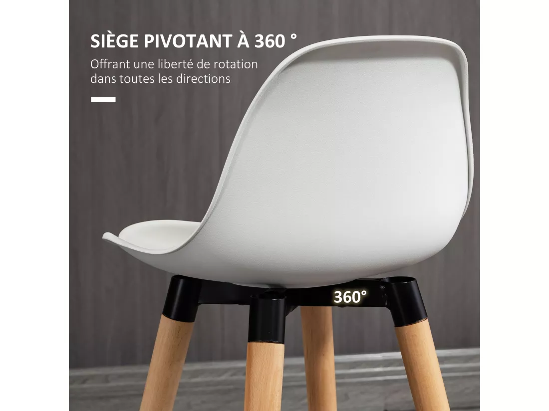 Tabourets de bar style scandinave - lot de 2 tabourets de bar avec repose-pieds - piètement bois de hêtre assise PU blanc