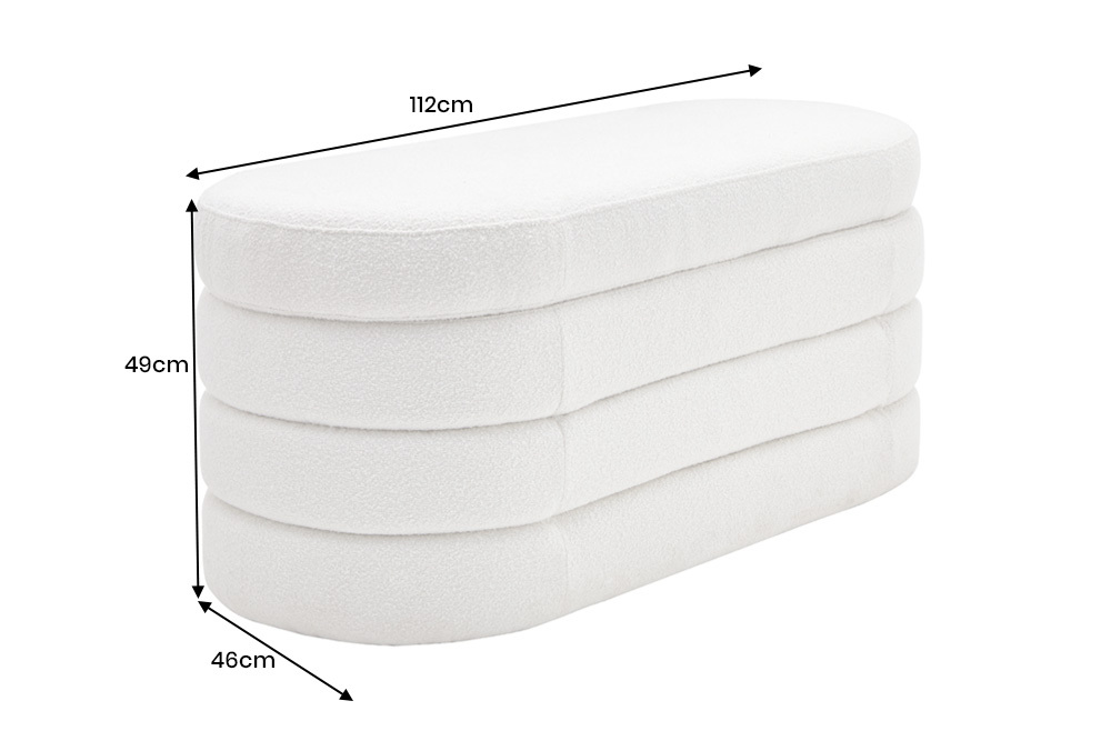 Extravagante Polsterbank VOGUE 115cm creme weiß Bouclé Sitzbank mit Stauraum