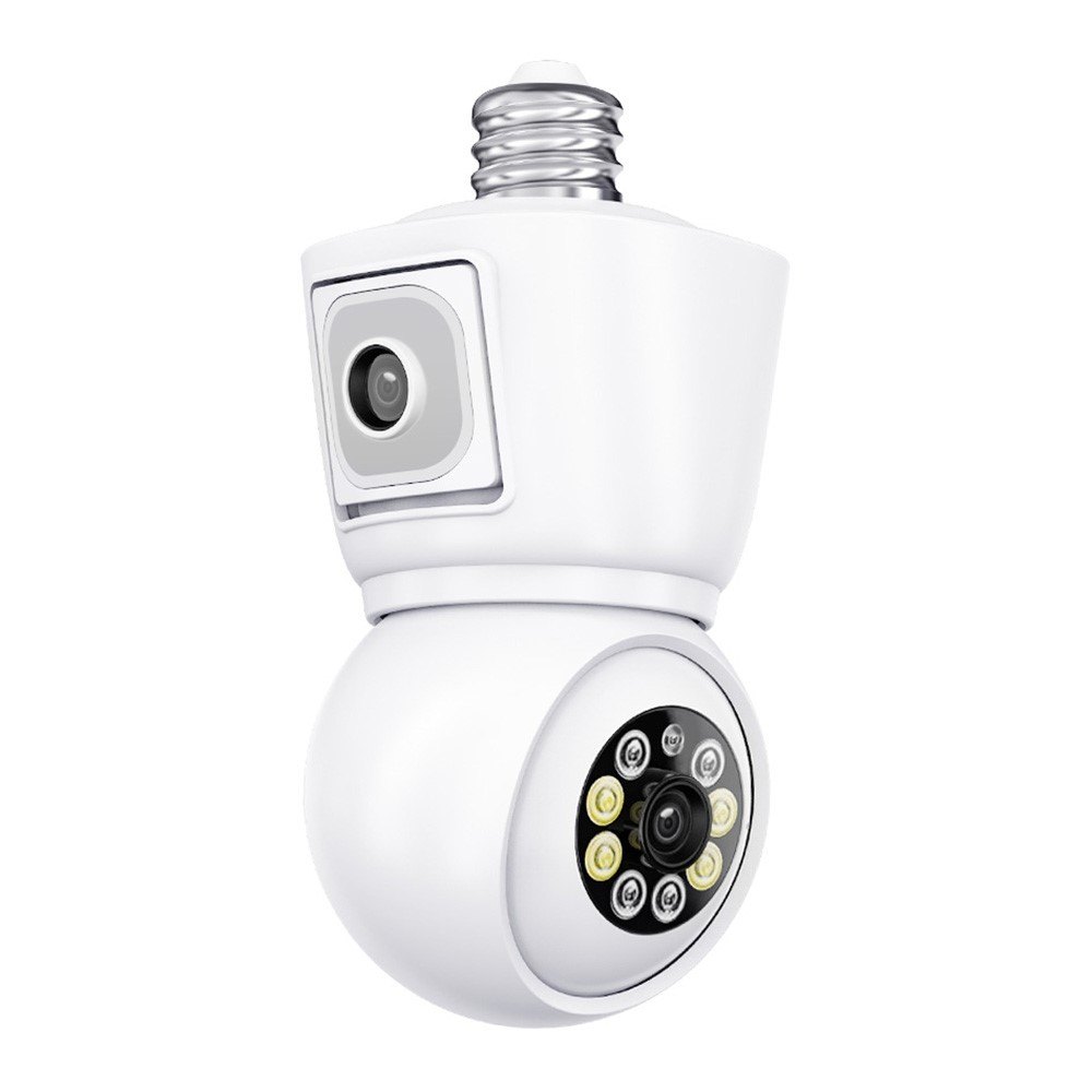 (2x2MP) QF202 E27 Glühbirne Mini WiFi IP 355° Dual Kamera mit Nachtsichtfunktion / Bewegungserkennung / 2-Wege-Audio / Micro SD - Weiss