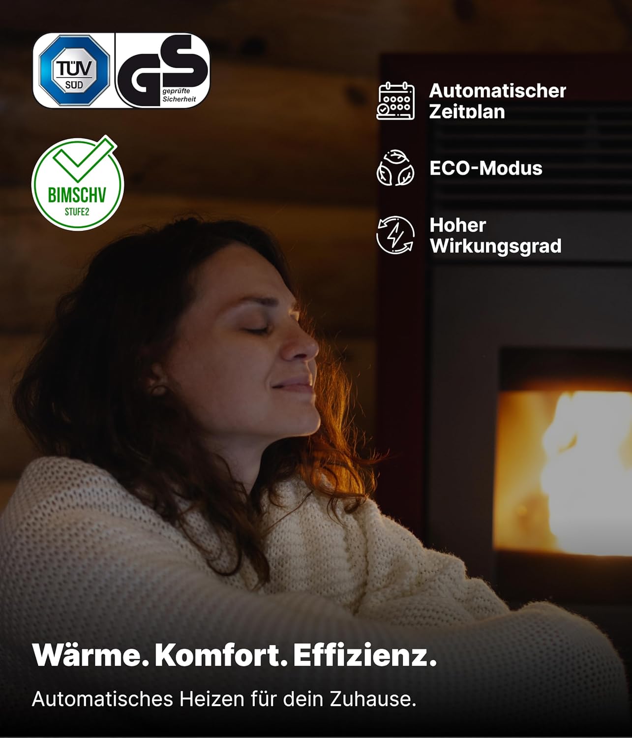 NEMAXX® PC5 Pelletofen Grau 5,3 kW – Raumheizung bis 120 m³ – kompakte Pelletheizung für kleine Räume – manuelle Steuerung – Wi-Fi Ready (optional) – zuverlässiger Heizbetrieb