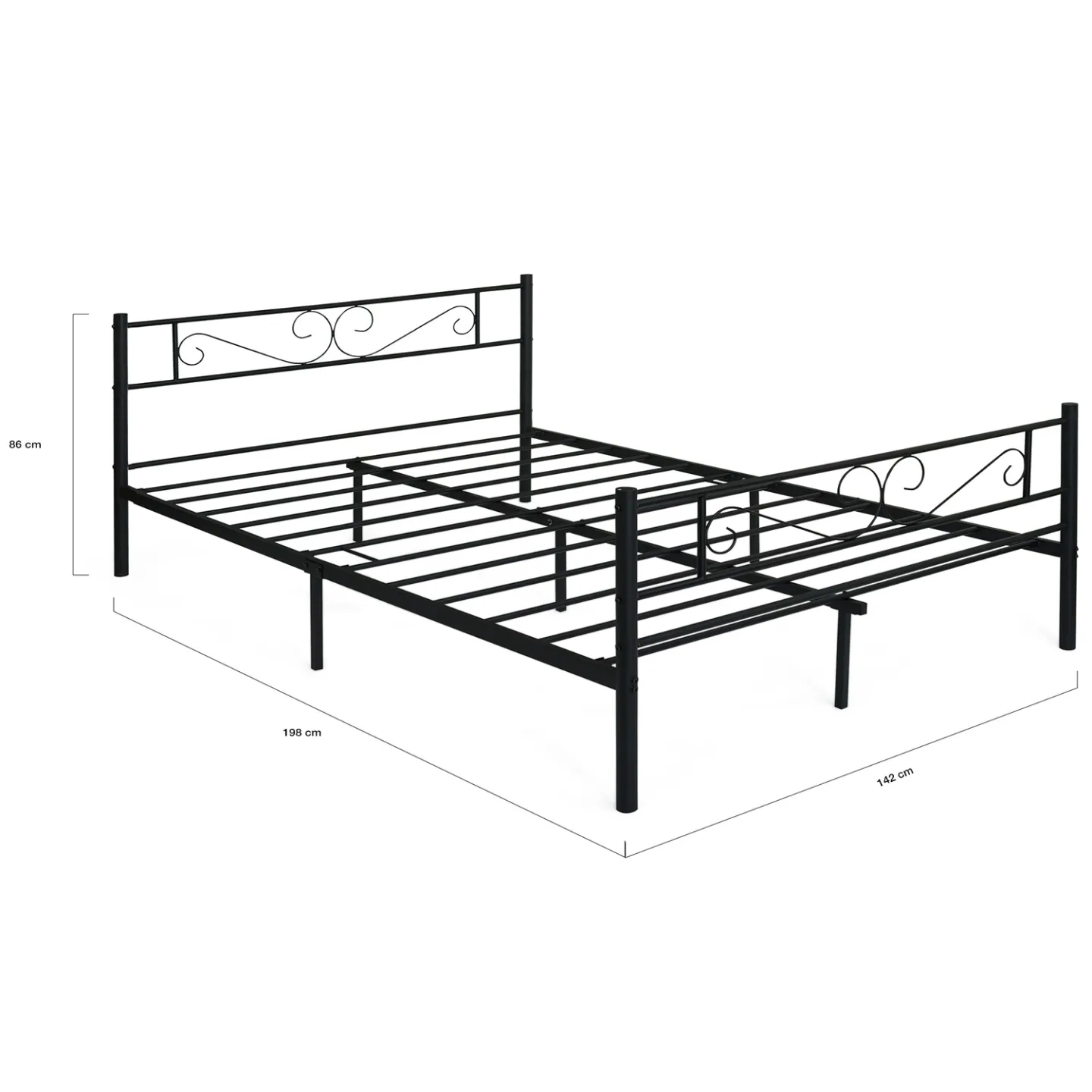 Lit double TAMPA avec tête de lit et sommier en métal 140 x 190 cm noir