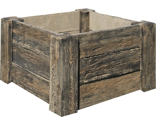 Betonnen verhoogde tuinbak Cube antiek donkerbruin met voorgemonteerde draad 120 x 120 x 69 cm