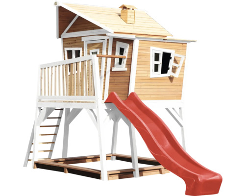 Speelhuis op stelten axi Max 432 x 193 cm, hout, bruin, inclusief rode glijbaan