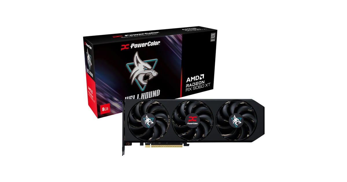 PowerColorRadeon RX 9060 XT Hellhound 8GB grafische kaart  (2x DisplayPort, 1x HDMI)
