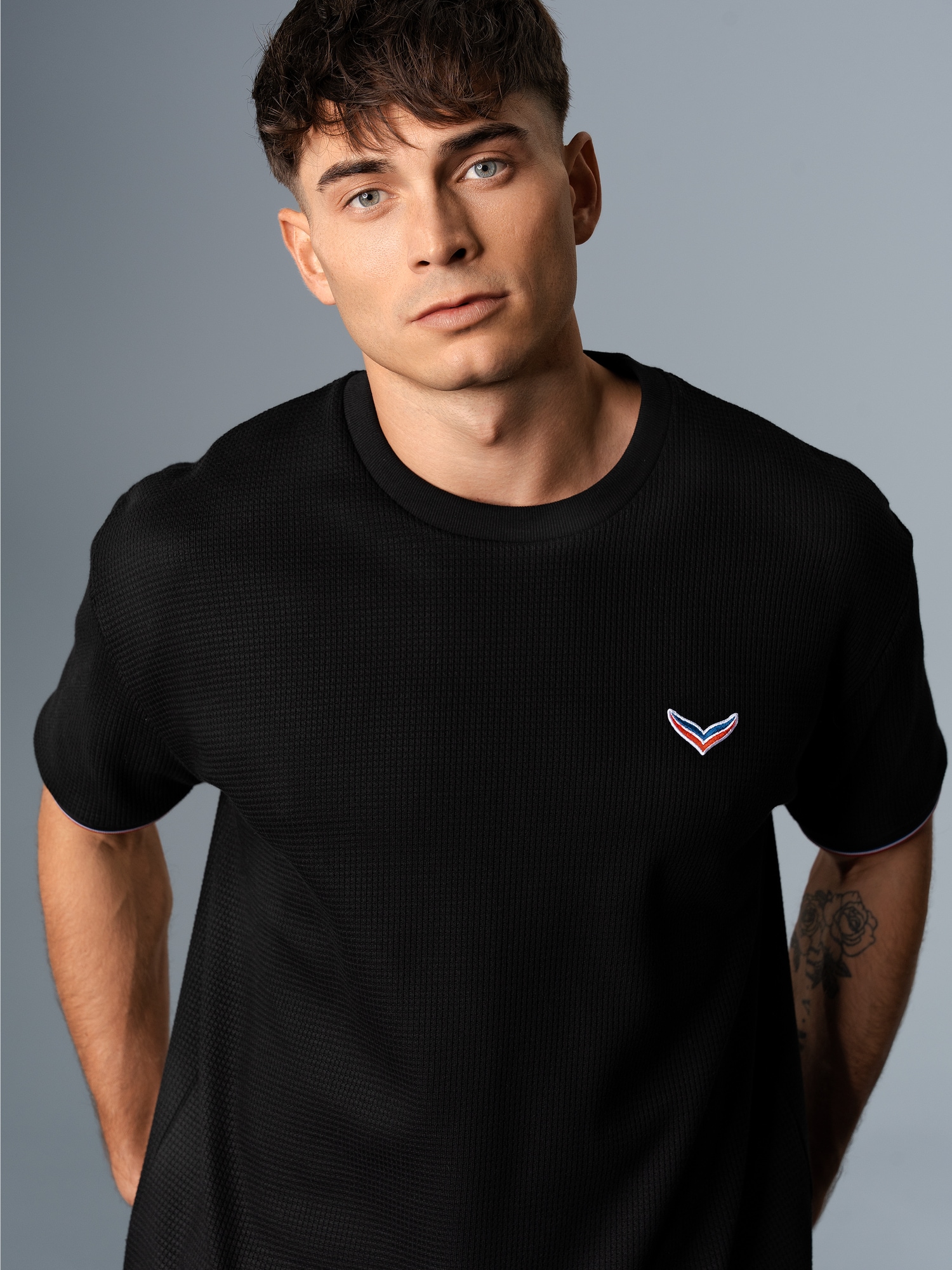 Oversized T-Shirt in Waffeloptik Schwarz