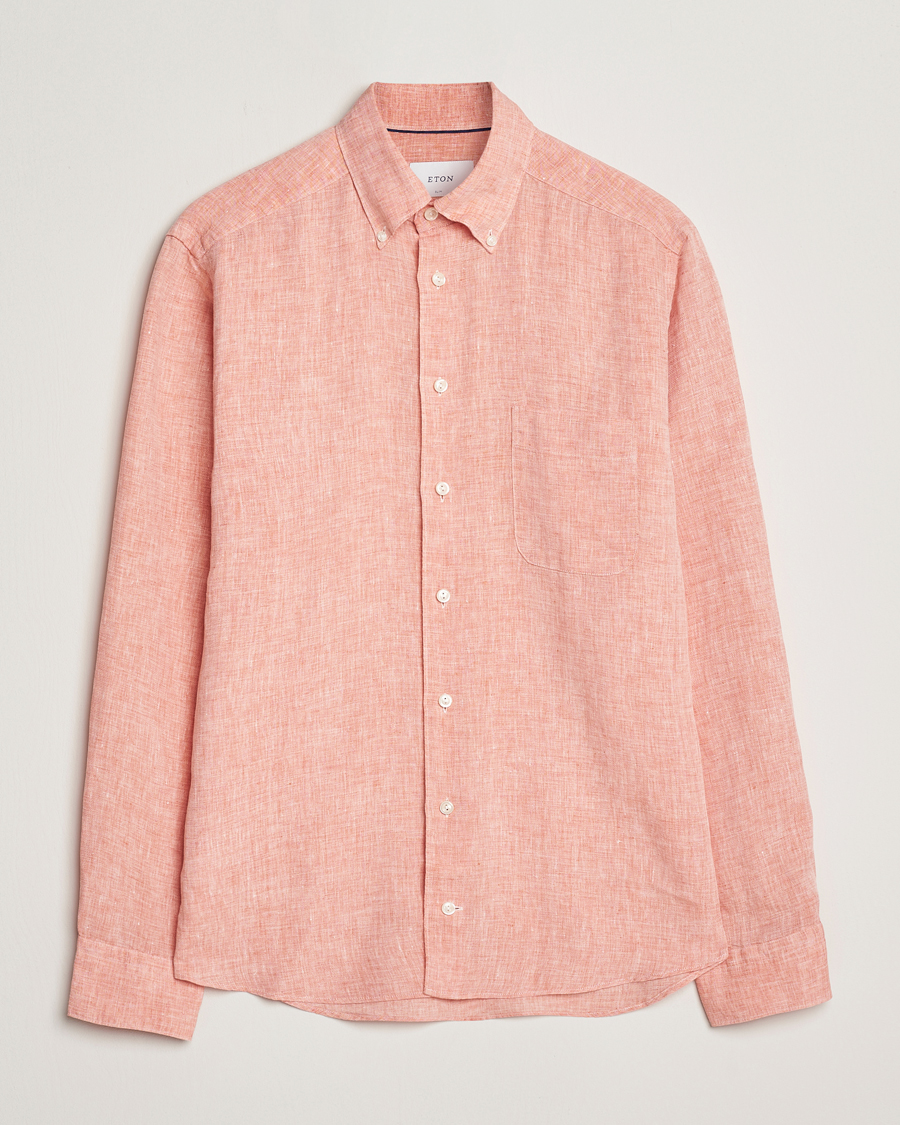 Eton Slim Fit Linen Button Down Shirt Orange