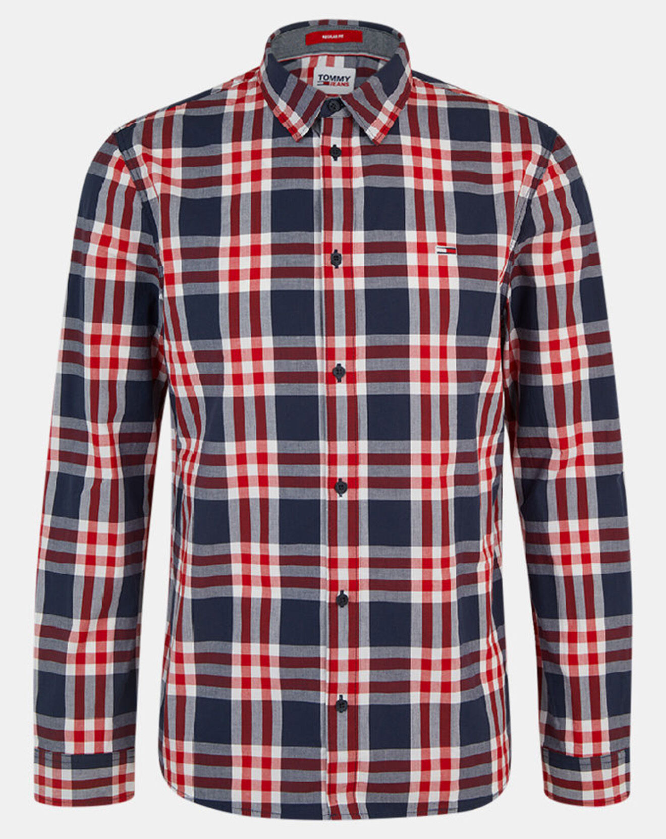 Tommy Jeans Chemise droite en Popeline Essentl à carreaux bleu marine/rouge