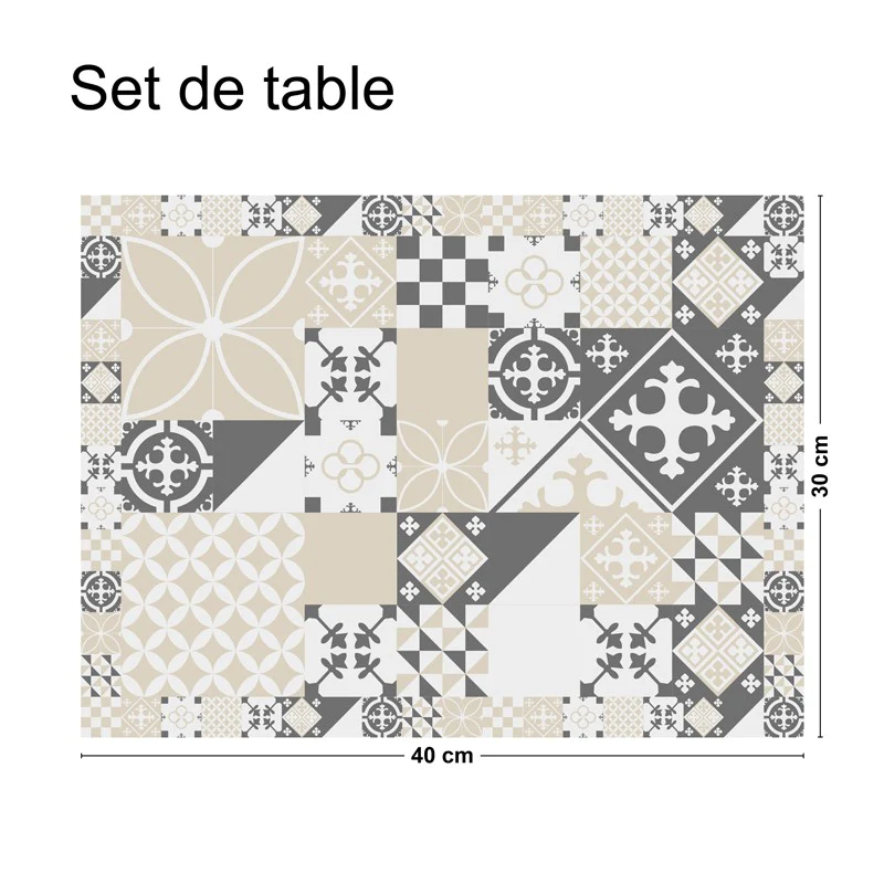Lot de 4 sets de table L 40xl 30cm - CIMENT STYLE GRIS SABLE 99deco