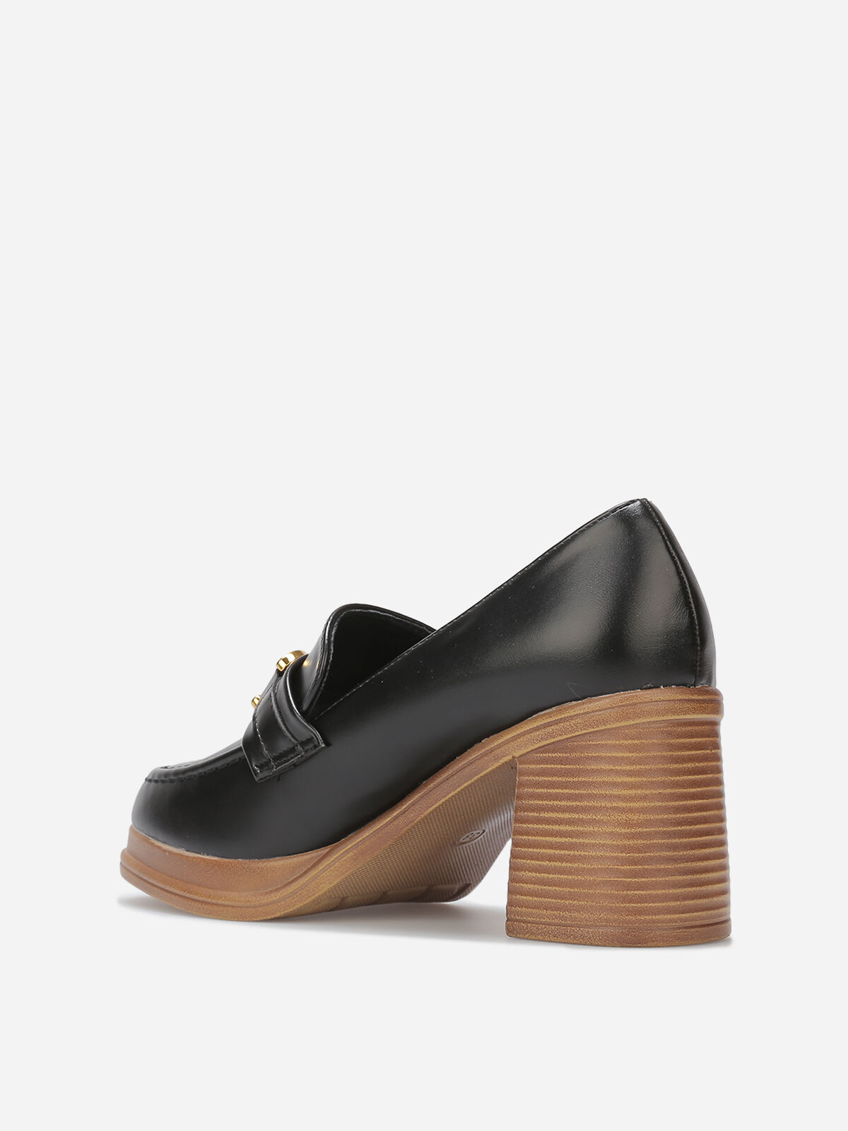 Mocassins à talon et boucle dorée- Noir