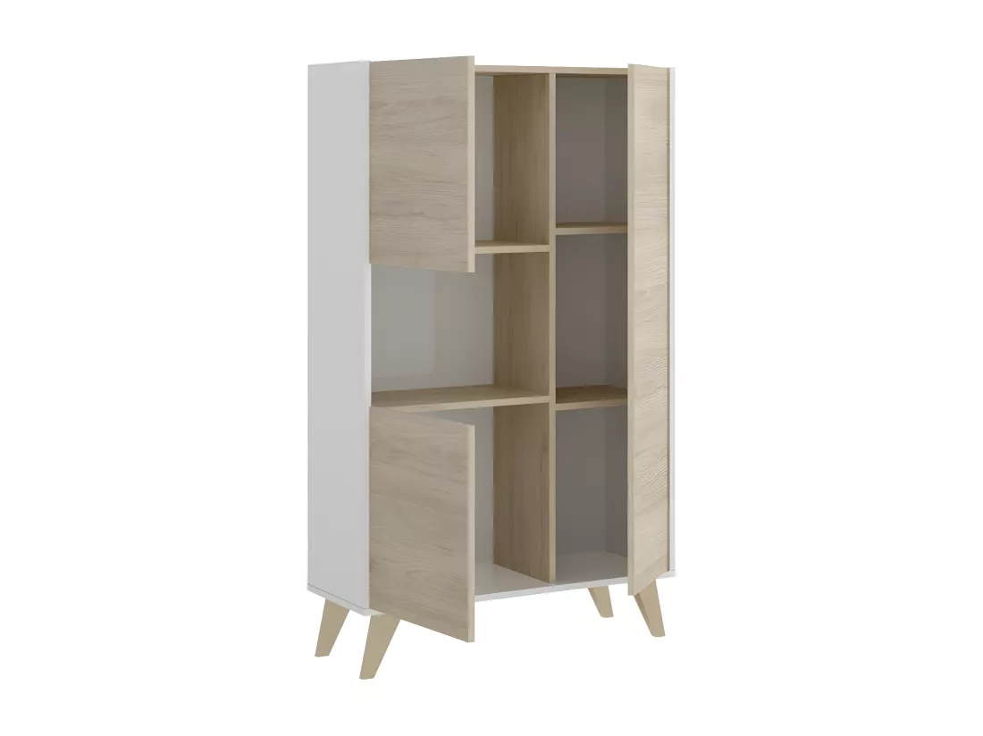 Buffet haut KOLYMA - 3 portes & 1 niche - Coloris : Chêne & Blanc