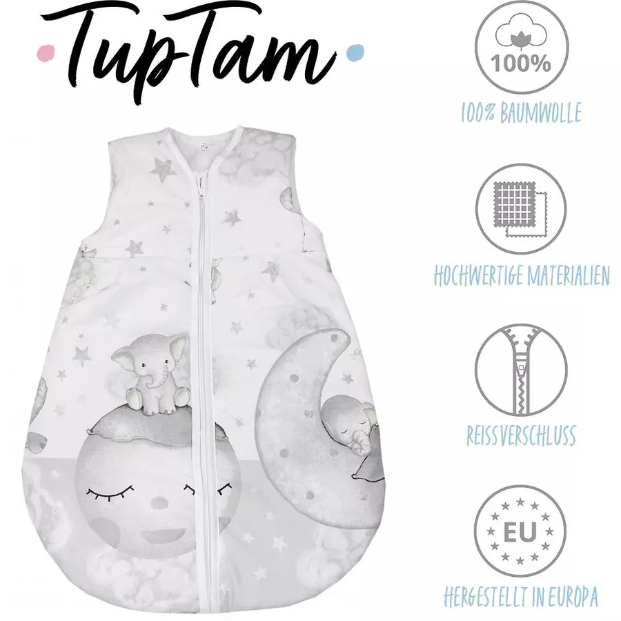 TupTam Baby Ganzjahres Schlafsack Ärmellos Wattiert hellgrau