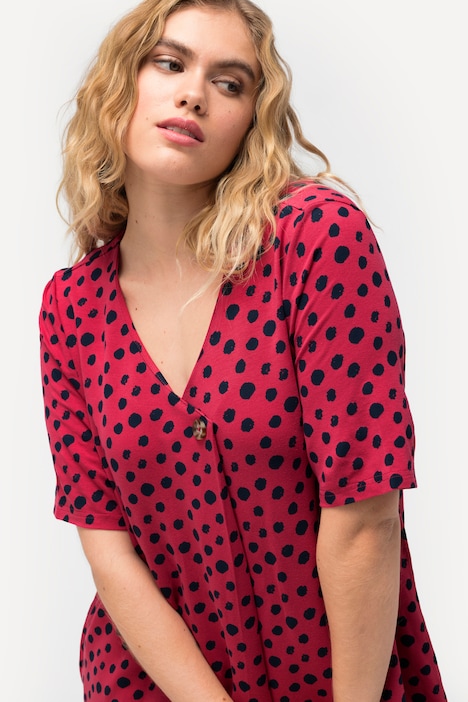 Jerseykleid, Punkte, A-Linie, V-Ausschnitt, Halbarm