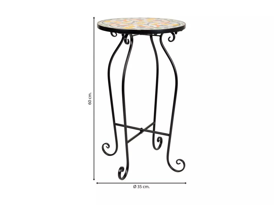 Support en mosaïque et fer forgé noir d35x60h