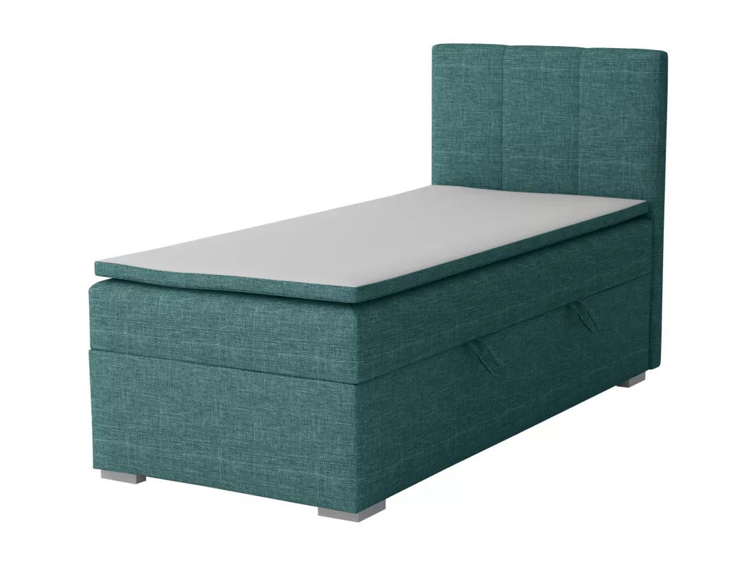 LIT SIMPLE avec tiroir de rangement et surmatelas, côté droit Monaco Mini 90x200 cm, Lux 30 (Bleu-vert)
