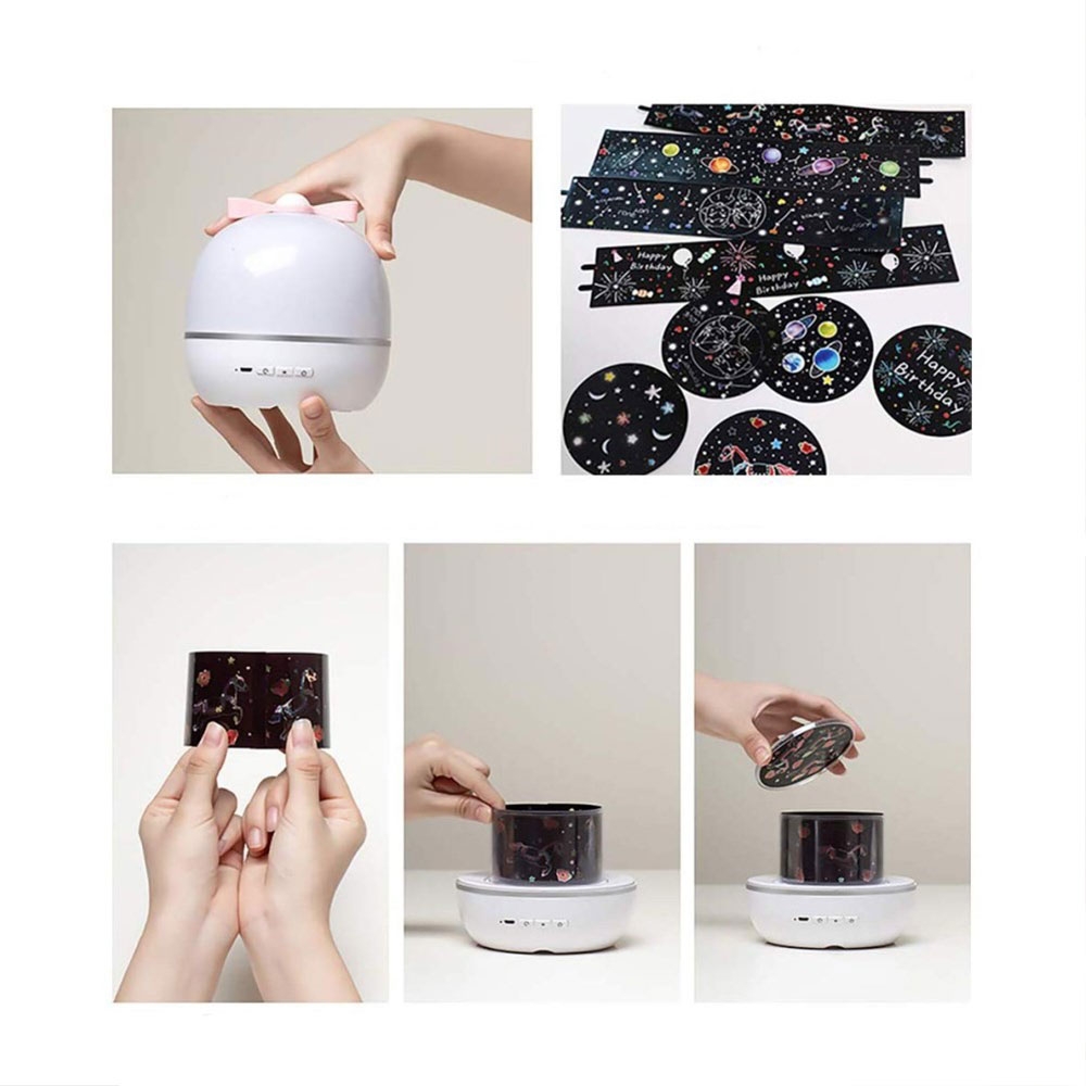 6in1 Mini LED Sternenhimmel Projektor 360° Drehung Aufladbares USB Kinder Nachtlicht mit 6 Leuchtmodi   Wechselmotiven