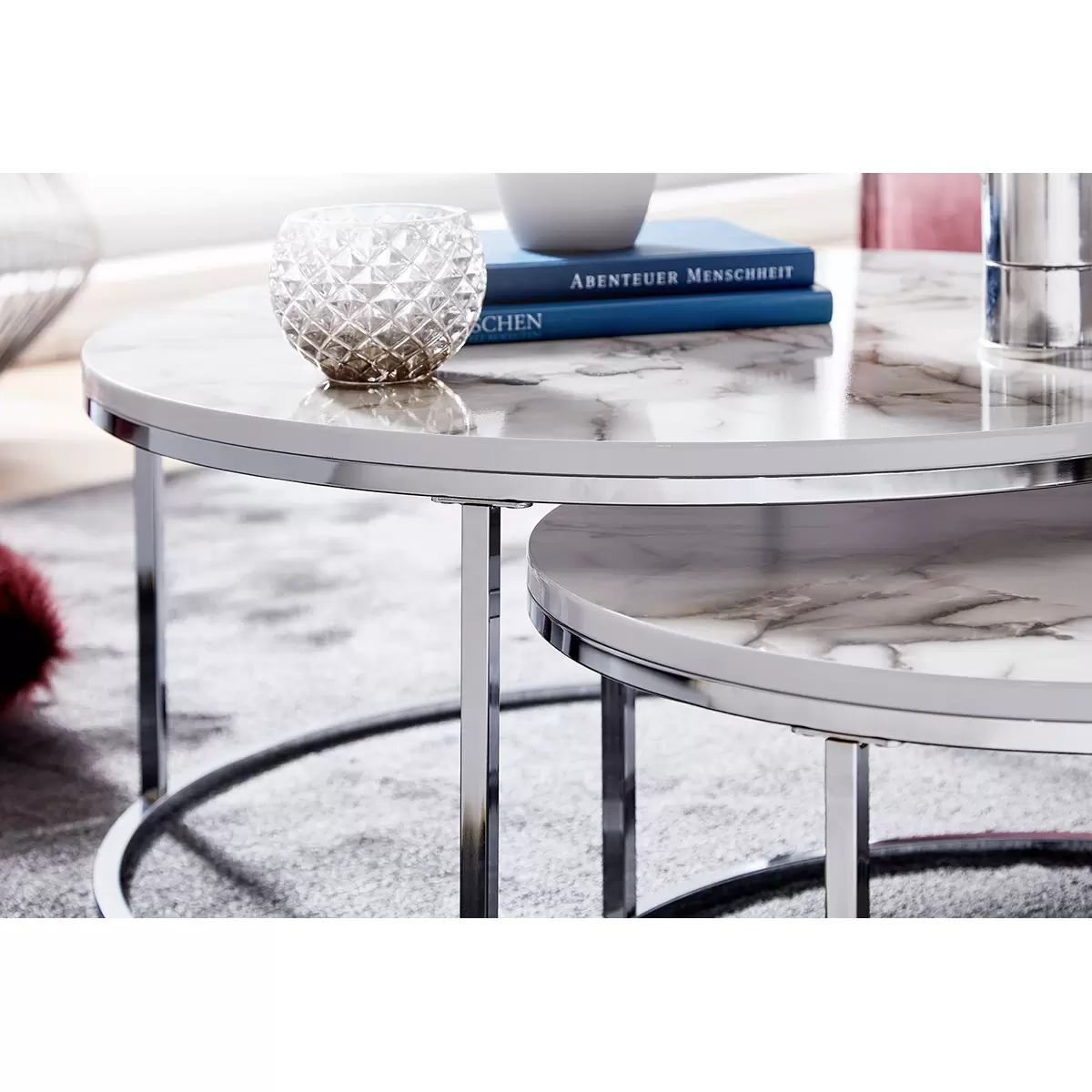 Beistelltisch 2er Set Paros schwarz,silber,weiss